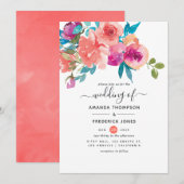 Koraal en Fandango Floral Wedding Kaart (Voorkant / Achterkant)