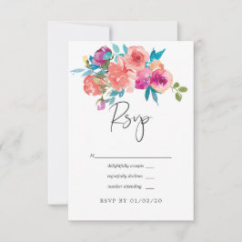 Koraal en Fandango Floral Wedding RSVP Kaartje