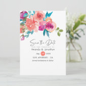 Koraal en Fandango Floral Wedding Save The Date (Staand voorkant)