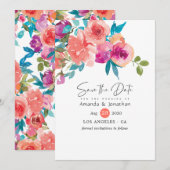 Koraal en Fandango Floral Wedding Save The Date (Voorkant / Achterkant)