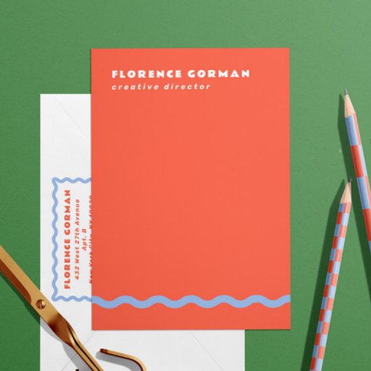 Koraal en Frans Blue Wavy Lijst Persoonlijk Bedankkaart