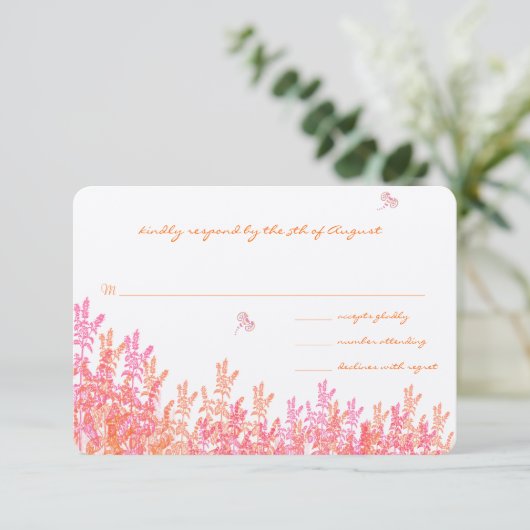 Koraal- en Fuchia Wilde Bloedstaafje RSVP (Staand voorkant)