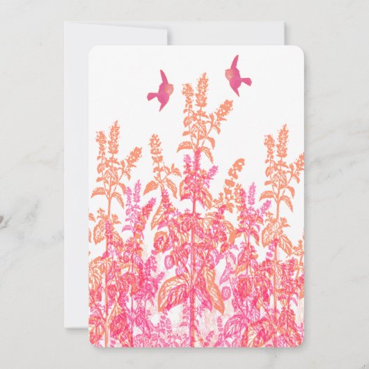 Koraal en Fuchsia Bloedkoraal  Vogelbruiloft uitno Kaart (Achterkant)