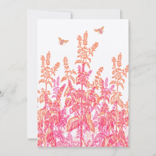 Koraal en Fuchsia Floral Bumble bee Wedding Invita Kaart (Achterkant)