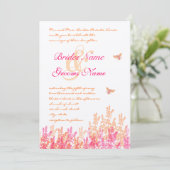 Koraal en Fuchsia Floral Bumble bee Wedding Invita Kaart (Staand voorkant)