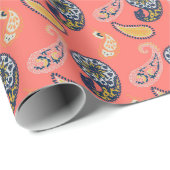 Koraal en geel paisley, op grote schaal cadeaupapier (Rol Hoek)