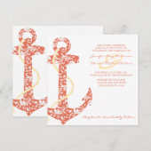 Koraal- en geelanker-strand uitnodiging voor bruil (Voorkant / Achterkant)