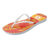 Koraal en gele tropische cabana met monogram teenslippers (Schuin)
