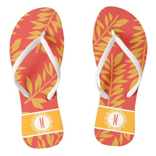 Koraal en gele tropische cabana met monogram teenslippers (Voetbed)
