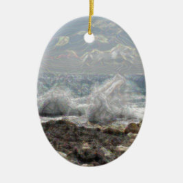 Koraal en golven keramisch ornament