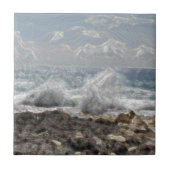 Koraal en golven tegeltje (Voorkant)