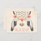 Koraal en Goud Boho Dreamcatcher Bruiloft RSVP Kaa (Voorkant / Achterkant)