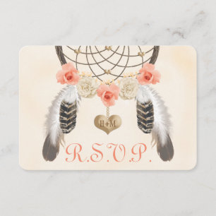 Koraal en Goud Boho Dreamcatcher Bruiloft RSVP Kaa Kaartje