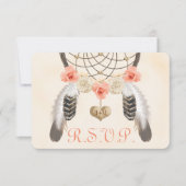 Koraal en Goud Boho Dreamcatcher Bruiloft RSVP Kaa Kaartje (Voorkant)