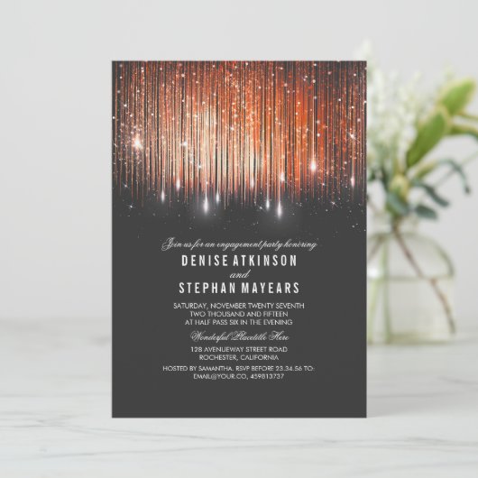 Koraal en Goud Engagement Party String Lights Kaart (Staand voorkant)