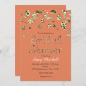Koraal en Goud Glitter Bruids Douche Uitnodiging (Voorkant / Achterkant)
