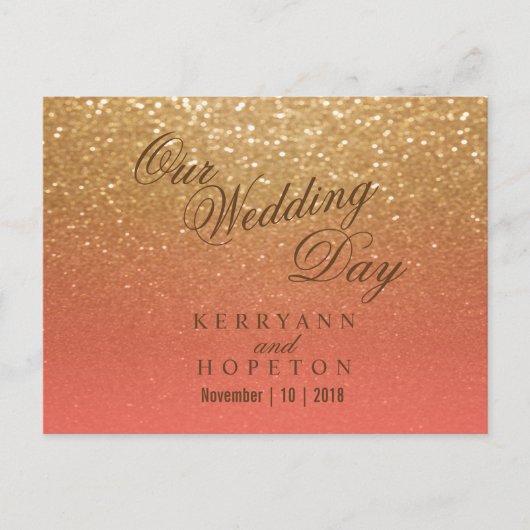 Koraal en Goud Glitter - RSVP Briefkaart (Voorkant)