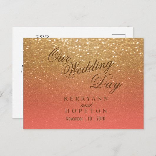 Koraal en Goud Glitters - Meld u aan Briefkaart (Voorkant / Achterkant)