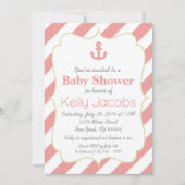 Koraal en goud maritieme babyshower uitnodiging (Voorkant)