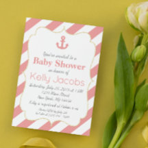 Koraal en goud maritieme babyshower uitnodiging