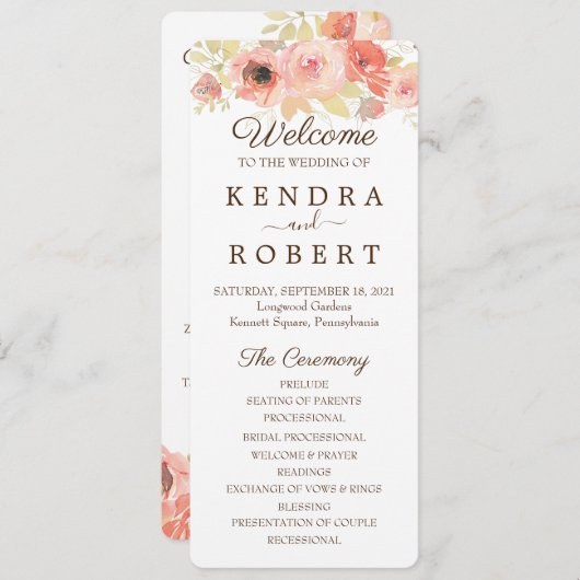 Koraal en Goud Roos Wedding Itinerary Programma Programmakaart (Voorkant / Achterkant)