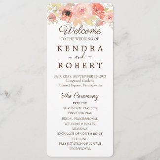 Koraal en Goud Roos Wedding Itinerary Programma Programmakaart