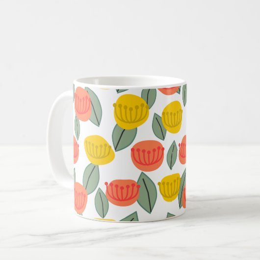 Koraal en goudbloemen Koffiekoffie-Mok Koffiemok (Voorkant links)