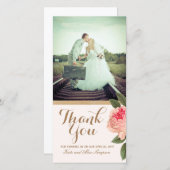 Koraal en Gouden Glitter Dank u Fotokaart (4x8) Bedankkaart (Voorkant / Achterkant)