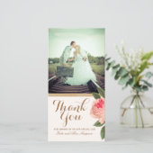 Koraal en Gouden Glitter Dank u Fotokaart (4x8) Bedankkaart (Staand voorkant)