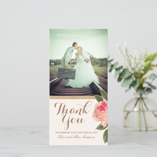 Koraal en Gouden Glitter Dank u Fotokaart (4x8) Bedankkaart (Staand voorkant)