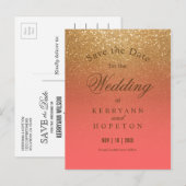 Koraal en Gouden Glitters - Bewaar deze datum Aankondigingskaart (Voorkant / Achterkant)