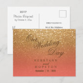 Koraal en Gouden Glitters - RSVP Briefkaart (Voorkant / Achterkant)