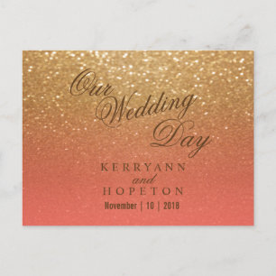 Koraal en Gouden Glitters - RSVP Briefkaart
