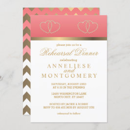 Koraal en gouden harten - repetitie diner kaart