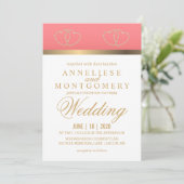 Koraal en gouden harten - Uitnodiging (Staand voorkant)