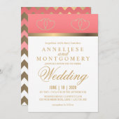 Koraal en gouden harten - Uitnodiging (Voorkant / Achterkant)