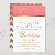 Koraal en gouden harten - Uitnodiging