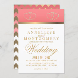 Koraal en gouden harten - Uitnodiging