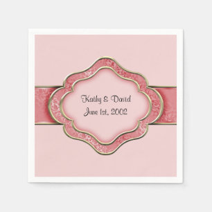 Koraal en gouden lint (bruiloft) servetten