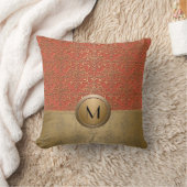 Koraal en Gouden Monogram Damast Patroon Kussen (Deken)