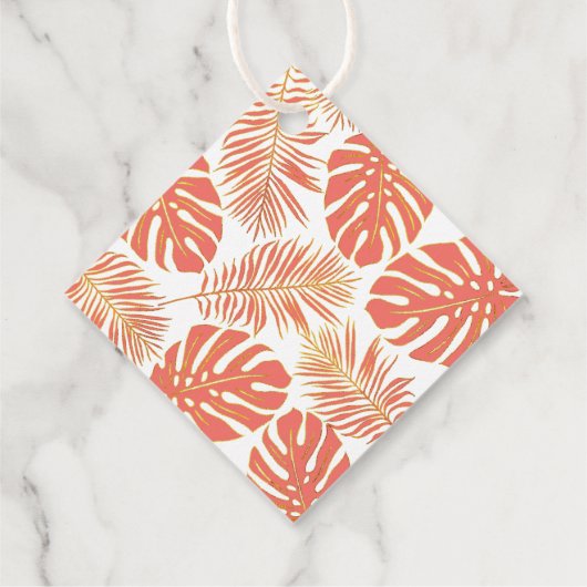 Koraal en gouden tropische bladeren bruiloft Dank Bedankjes Labels (Achterkant)