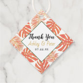 Koraal en gouden tropische bladeren bruiloft Dank Bedankjes Labels (Voorkant)