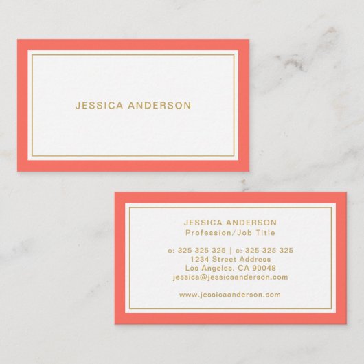 Koraal en goudlegant visitekaartje (Voorkant / Achterkant)