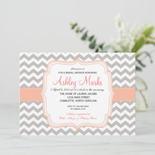 Koraal en Gray Chevron Kaart (Staand voorkant)