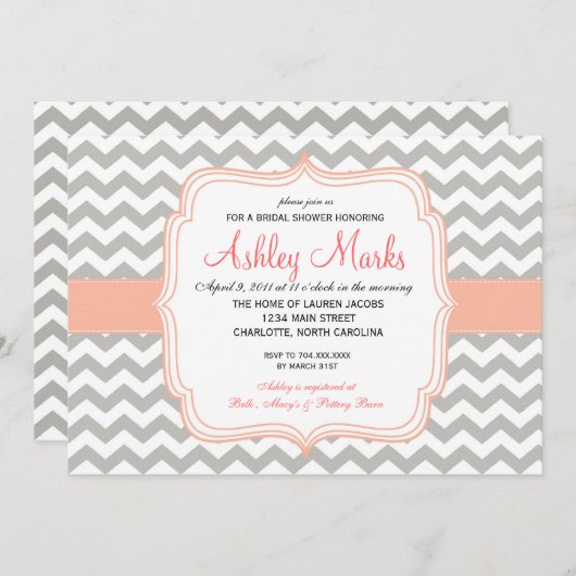 Koraal en Gray Chevron Kaart (Voorkant / Achterkant)