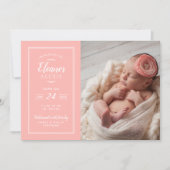 Koraal en grijs babymeisje Foto geboorteaankondigi Aankondiging (Voorkant)