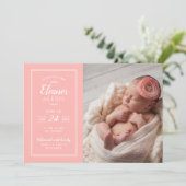 Koraal en grijs babymeisje Foto geboorteaankondigi Aankondiging (Staand voorkant)