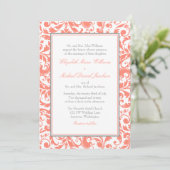Koraal en grijs Damask Wedding Kaart (Staand voorkant)
