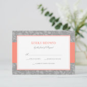Koraal en grijs Damask Wedding RSVP Kaartje (Staand voorkant)