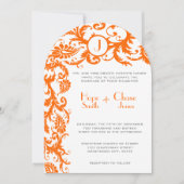 Koraal en grijs Oranje Damask Wedding Invitation Kaart (Voorkant)